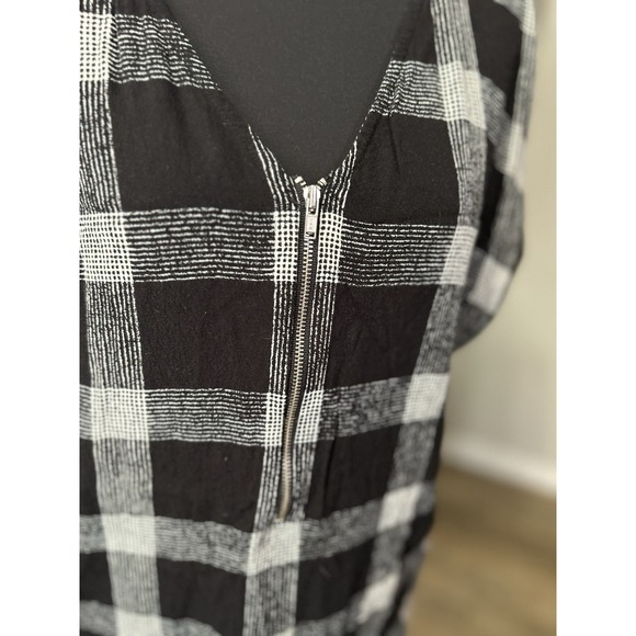 Madewell Zip Front Black White Buffalo Plaid‎ Check Sheath Shirt Dress Sz XXS - Picture 3 of 6